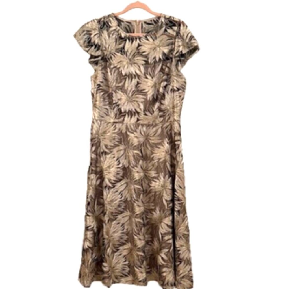 Antonio Melani Metallic Gold Floral Jacquard Dress | Size 10 - Picture 2 of 8